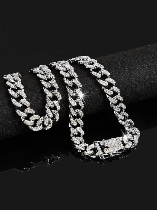 Miami Cuban Chain Necklace 13mm Iced Rhinestones Shimmering Jewelry Gift For Men